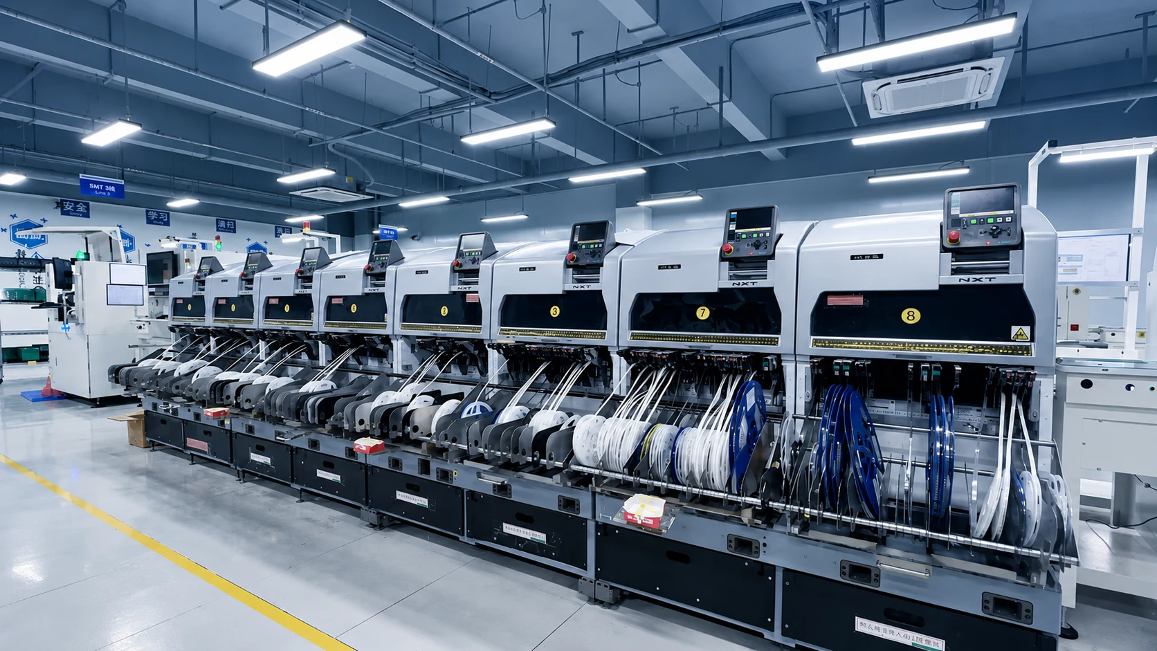 SMT production line with component feeders